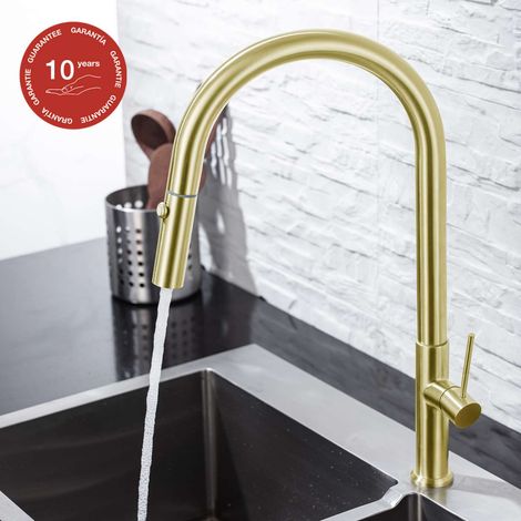 Mitigeur de cuisine bec haut avec douchette extractible SKY BATH or brossé PVD série SPACE (1/5)