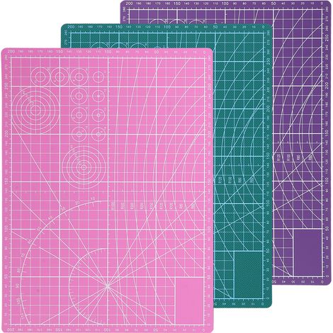 Planche de découpe PVC A4 3 pièces, double face avec quadrillage, multifonction pour bureau, école, peinture et gravure. (1/5)
