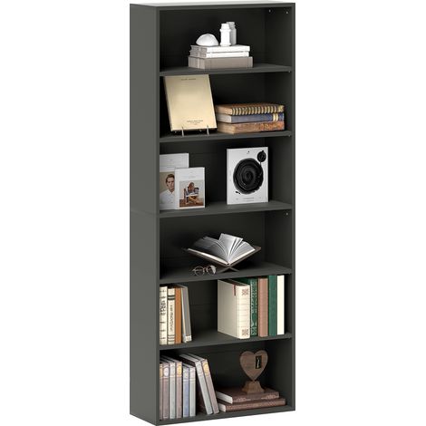 Verstellbares 6-stufiges Aufbewahrungsregal, schwarzes Bücherregal 60x24x158,5cm für Wohnzimmer, Schlafzimmer oder Büro, verstellbares Regalsystem, Wand- oder Bodenaufbewahrung.
