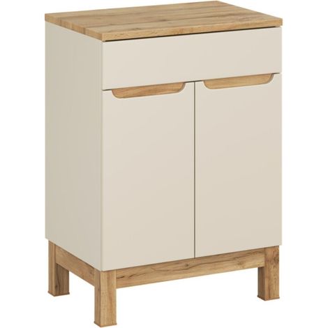Conjunto de baño ERMANO cachemira y acabado roble 60cm: mueble bajo lavabo + encimera para lavabo