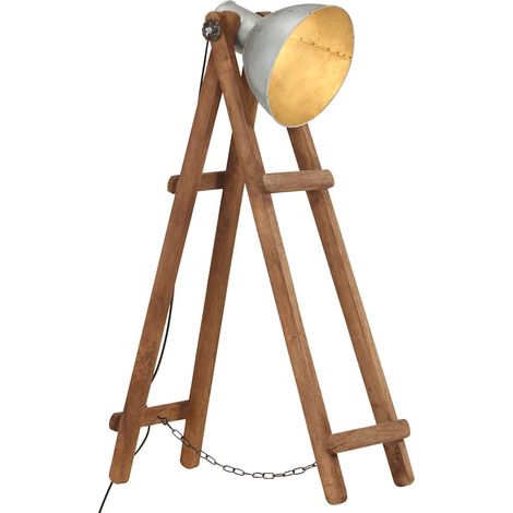 Lámpara de pie madera maciza de mango plateada E27 vidaXL (1/5)