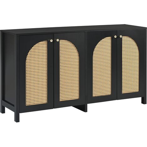 Credenza a 4 ante in rattan sintetico nero 145x40x80 cm HOMVRA (1/5)