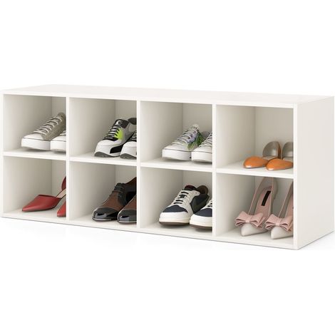 COSTWAY 8 Grid Shoe Bench 2 in 1 Shoe Organizer Entryway Modern Storage Cabinet (1/5)