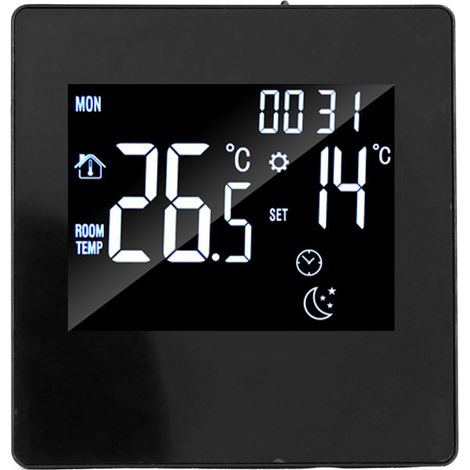 Thermostat intelligent 3A avec écran LCD programmable, idéal pour le chauffage de l'eau à domicile, bureau, centre commercial, hôtel, maison de retraite, modèle standard noir.
