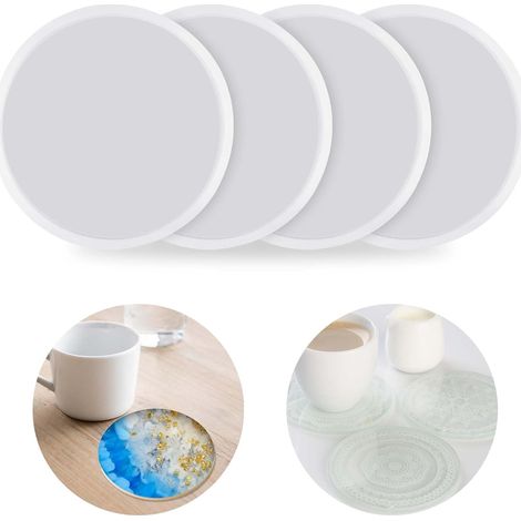 Lot de 4 moules en silicone ronds - Dessous de verre rond - Moule en résine - Petit moule en silicone - Moule en silicone pour dessous de verre - Bricolage - Décoration de la maison (1/5)