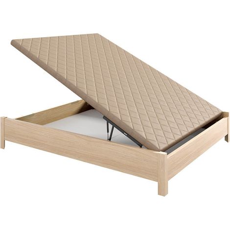 Lit coffre pliant en bois avec pieds et poignée encastrée, hauteur 34 cm  140x190 cm - Magnolia