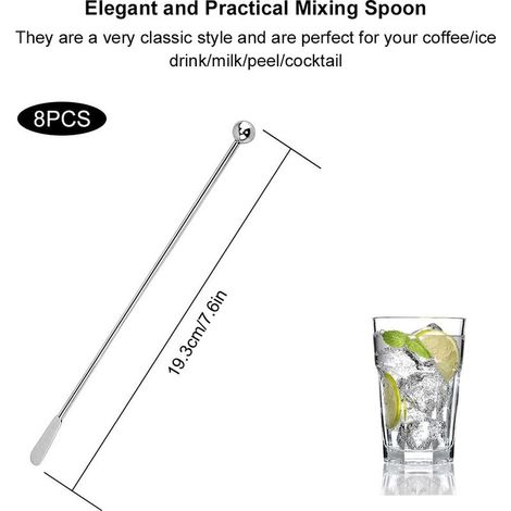 Cocktailrührstäbchen aus Edelstahl, Cocktailspieße, Kaffeerührstäbchen, 8-teilig für Bars, Cafés, Hochzeiten, Geburtstage, Hawaii-Partys (1/5)