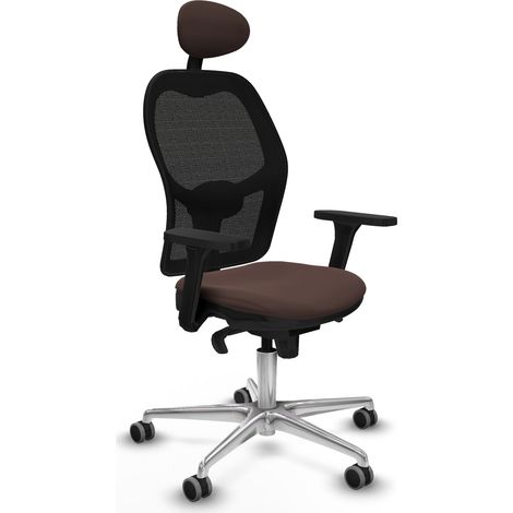 Jorquera sincro malla negra similpiel marrón oscuro brazos 3D base aluminio cabecero fijo ruedas 65mm engomada (1/5)
