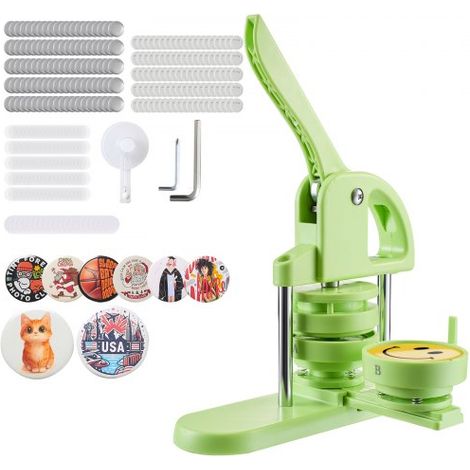 Buttonmaschine Knopfmachermaschine Badge Punch Press 75 mm rund, Pinmaker mit 100 Knopfteilen & Kreisschneider & Zauberbuch & verstärkter ergonomischer Griff, DIY Badge Press Machine Grün
