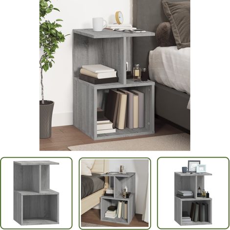 The Living Store Table de chevet Sonoma gris 35x35x55 cm Bois d'ingénierie - Table De Chevet - Meuble De Chambre - Commode - Armoire Latérale - Rangement Intérieur (1/5)