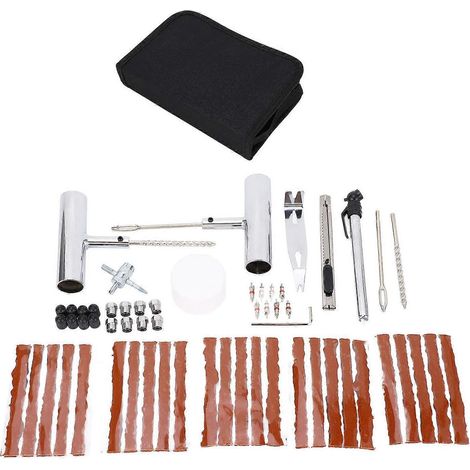 Kit de réparation de pneus robuste avec outils de réparation de crevaison pour voiture, moto, camion, quad et autres véhicules. (1/4)