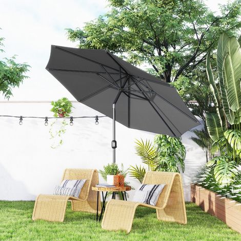 Outsunny Parasol de jardin extérieur Parasol droit inclinable Ø 3 m en métal Rond Polyester 180g/m² manivelle inclinable Gris (1/5)