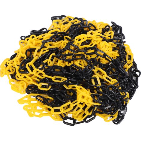 Chaînes de signalisation en ABS de 6 mm de diamètre et de 25 m de long, pour la sécurité des jardins, parkings et la signalisation routière. Couleurs : noir et jaune. (1/5)