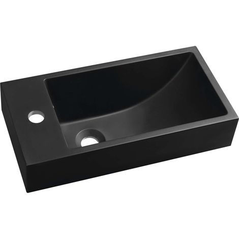 Sapho Small - Handwaschbecken, 50x25 cm, mit Überlauf, Hahnloch links, mattschwarz SM012B