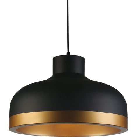 Plafonnier, AC220-240V, 50/60 Hz, 1 x E27, IP20, diamètre 30 cm, simple, noir/or, style moderne (1/5)