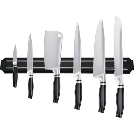Porte couteau magnetique, barre aimantée porte couteaux, range couteaux cuisine magnétique en acier inoxydable noir porte barre à couteaux aimantée pour cuisine (38 cm)- (1/4)