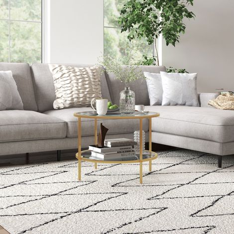 tavolo soggiorno Ø60 cm con ripiano vetro tondo oro OKMYHOME (1/4)