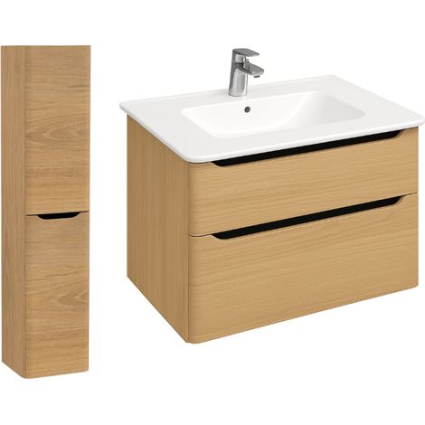 Mueble lavabo suspendido VITRA Sento Round de 100 cm en roble natural dorado + columna versión izquierda (1/5)