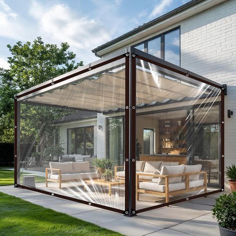 Bâche Imperméable Transparente avec Oeillets, Bache Transparente Exterieur, Imperméable, Anti-déchirure, pour Meubles de Jardin, pour l'extérieur, Isolation des Plantes, avec Corde de, 2x2m (1/5)