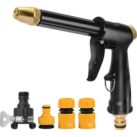 Pistolet à eau haute pression avec buse haute pression, utilisé pour l'arrosage des plantes, le nettoyage et le lavage des voitures, pistolet à eau long + 4 connecteurs,tuyau d'eau non inclus (1/5)