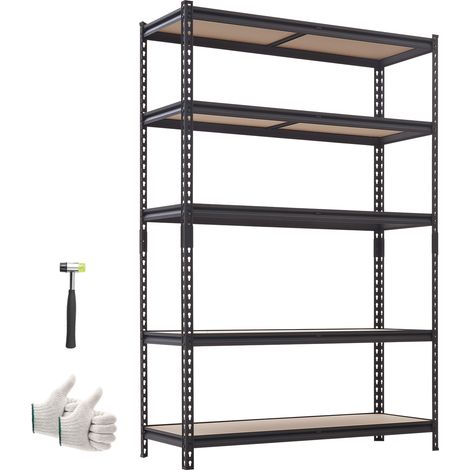 VEVOR Schwerlastregal Lagerregal mit 5 Ablagen 1228x459x1813mm 907,2kg, Stahlgestell, Teilbares & Verstellbares Design für DIY, Werkbank Funktion, Flexibles Steckregal für Keller Garage Werkstatt (1/5)