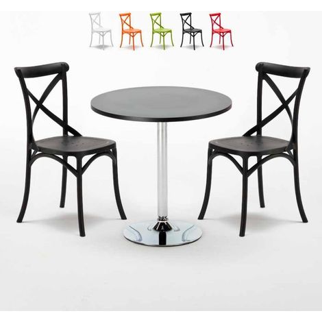 Mesa Redonda Negra Con 2 Sillas De Colores Interior Bar Vintage Cosmopolitan - Negro (1/5)