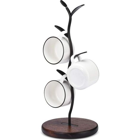 Porte-tasses, support de rangement pour tasses à café et à thé, accessoire de bar et organisateur de cuisine, noir (une rangée) (1/4)