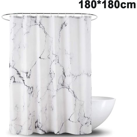 Rideau de douche effet marbre, anti-moisissure, antibactérien et imperméable, en polyester avec 12 anneaux. Impression numérique 3D. Convient pour baignoire et douche.