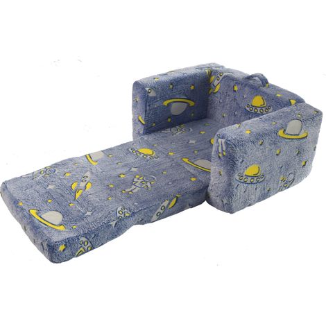 Canapé pliable pour enfant lumineux en tissu doux, assise rembourrée pour lire, jouer et se reposer, bleu vert blanc, pliable, de CHICFURN (1/5)