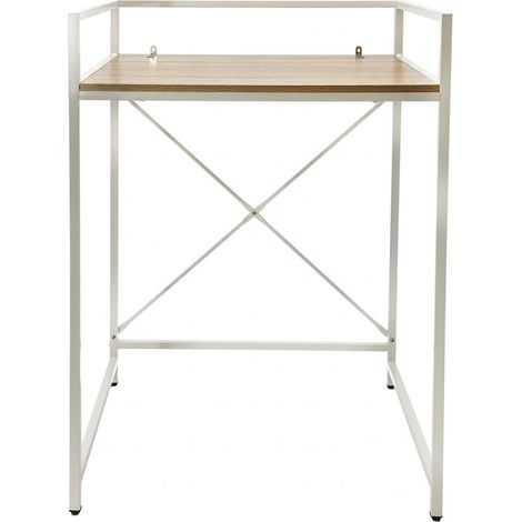 Scaffale Sopra Lavatrice Salvaspazio Mobile Multiuso Bagno e Lavanderia con Ripiano in Legno Naturale e Struttura in Metallo Bianco, Kit Fissaggio a Muro, 68x60x108 cm (1/5)