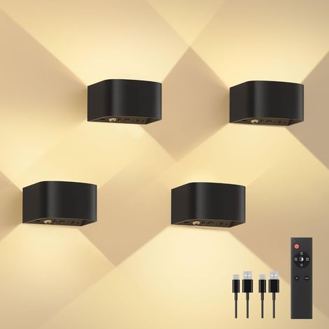 4 x Wall Lights with Motion Sensor and Remote Control, 3 Colours, Wireless LED Wall Lights for Indoors, Up and Down Lighting, 5000 mAh Rechargeable Battery, Adjustable Brightness (1/5)