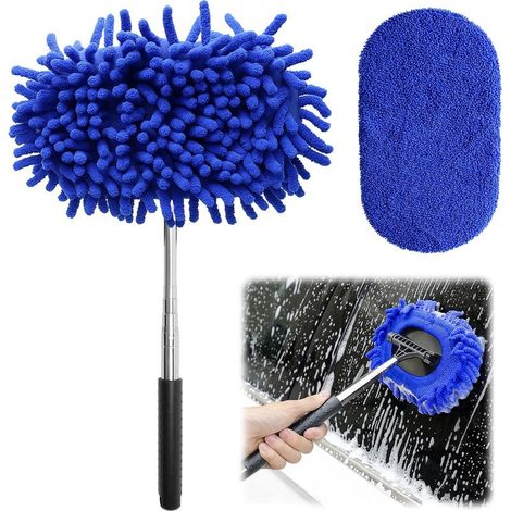 Lot de 3 nettoyeurs de vitres de voiture, avec 2 tampons en microfibre réutilisables, avec poignée extensible, tête pivotante à 180 (1/5)