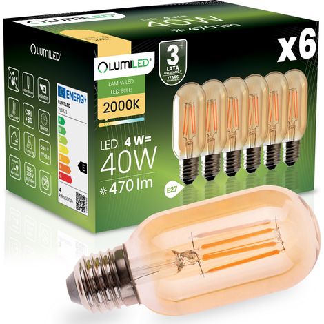 6x E27 T45 LED-Lampe 4W = 40W 470LM 2000K Warmweiß 360° Glühfaden Bernstein LUMILED