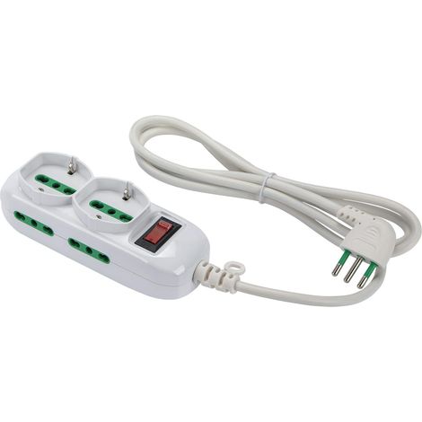 FANTON 474144 Multipresa TRIAX 2 prese bipasso-schuko, 4 prese bipasso, cavo 1,5m, spina a squadra 10A + interruttore di sicurezza, colore bianco (1/5)