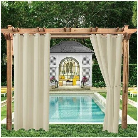 royaluxe -Rideaux extéris jardin patio gazebo rideaux occultants coupe-vent protection UV et anti-moisissure, rideaux isolants thermiques avec boutonnières, larg 120cm x haut 150 cm, 2 panneaux, beige