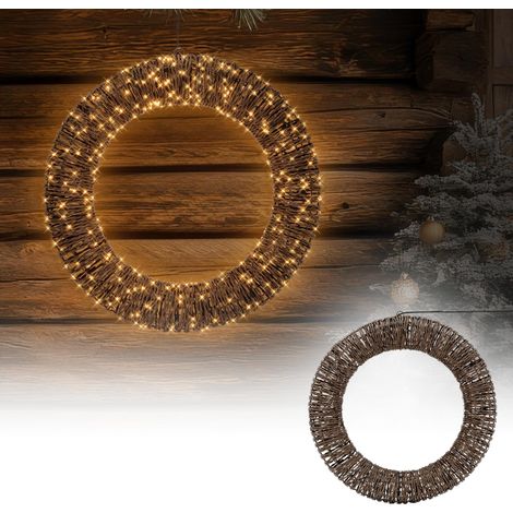 ECD Germany Corona de luces de navidad LED Ø50 cm guirnalda decorativa aro de metal envuelto en cuerda trenzada adorno colgante para ventanas y puertas 500 LEDs parpadeantes blanco cálido (1/5)