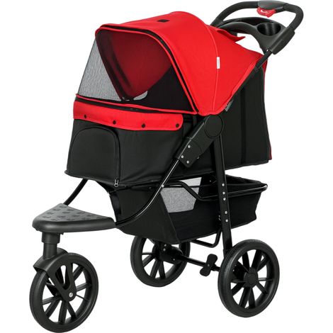 Poussette pliable pour chien 10 kg 3 roues fenêtres filet porte-gobelet panier rangement rouge 109,5 x 57,5 x 106,5 cm