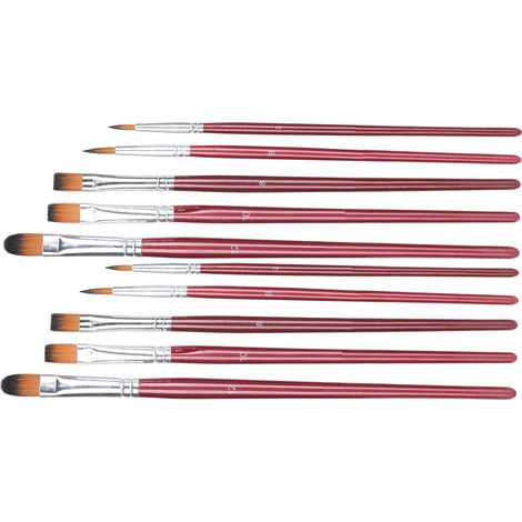 Ensemble de 10 pinceaux d'artiste pour peinture à l'huile, acrylique, aquarelle et gouache, couleur bordeaux. (1/5)