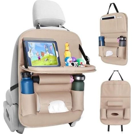 Organisateur pour Voiture - Kick Mats cuir - Protecteur de Siège Arrière - Étagère Pliable - Imperméable - Beige (1/4)