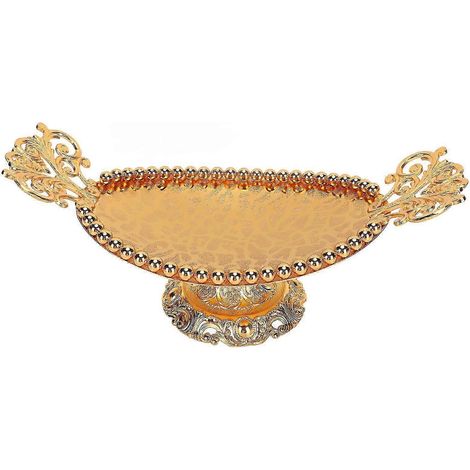 Plateau de service à boissons ovale décoratif et pratique en alliage doré à texture gravée, 8,5 x 24 cm, idéal pour un mariage (25-26 pièces). (1/4)