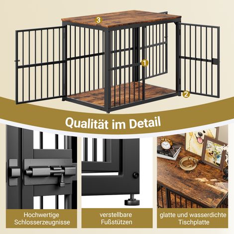Cage modulaire chien 3 portes, meuble TV ou table nuit 2-en-1, plateau étanche, système empilable, dimensions externes 84x56x66 cm, teinte brun vintage (1/4)