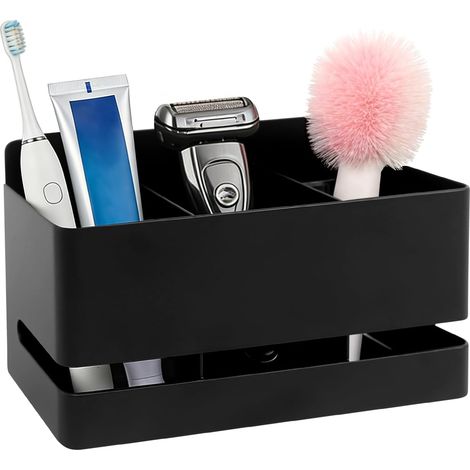 Support Brosse a Dent en Aluminium, Brosse À Dents Électrique Mural, Porte Brosse À Dents Electrique sans Perçage pour Salon Cuisine, Accessoires de Salle de Bain - Noir (Trois Rainure) (1/5)