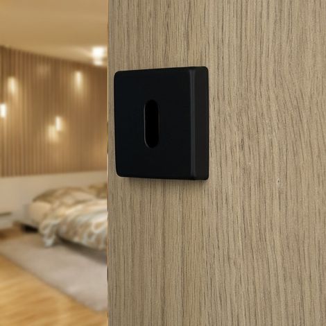 Ouvre&Déco – 2 rosaces de poignée de porte carrées Mies entrée de clé, Aluminium noir mat