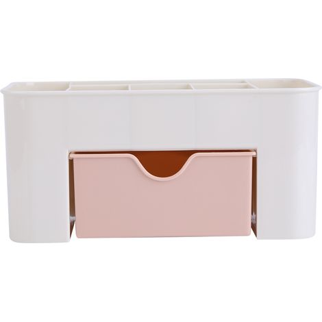 Boîte De Rangement De Bureau - Design À 6 Compartiments Avec Tiroir Central - Pour Cosmétiques Et Fournitures - 1 Pièce (1/4)