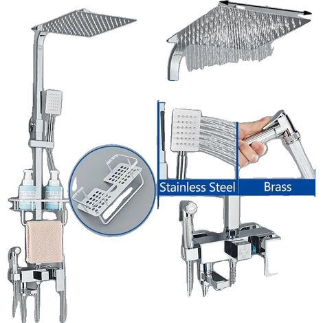 Robinet de douche, pluie et main, construction en laiton durable, Chrome B 12 pouces (1/2)