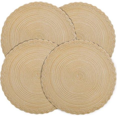 Tovagliette intrecciate - Resistenti al calore e antiscivolo - Adatte alla cucina - Intrecciate - 35 cm - Misto cotone - Lavabili - Set da 4 pezzi - Stile country - Kaki (1/5)
