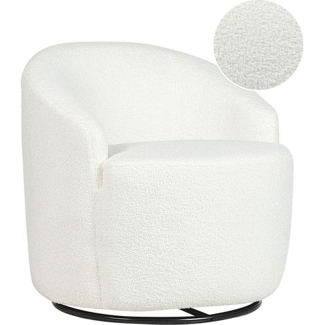Poltrona Poltroncina Glamour Art Deco Boucle Bianco con base Girevole 360° Davik (1/5)