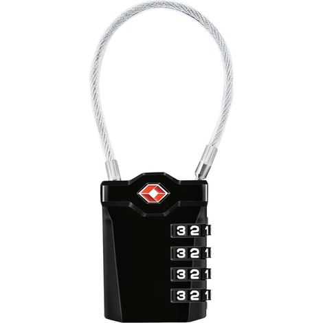 VURAHOME - Cadenas à bagages, Lot de 2 voyage à combinaison à 4 chiffres Cadenas à combinaison de 14 cm de câble flexible pour valise, sacoche de bagage, etc. (Noir, 1 Pack) (1/5)