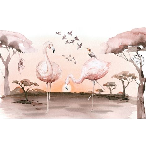 Papier peint panoramique Enfants - Flamants Roses - 130 cm x 84 cm (1/2)