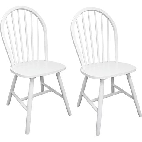 Chaises de Salle à Manger Lot de 2 pour Cuisine en Bois d'Hévéa Solide Dossier Arrondi Blanc (1/5)